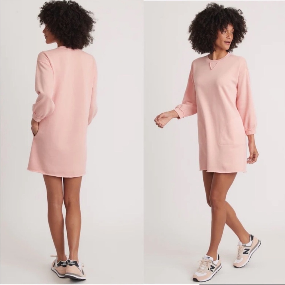 Marine Layer Sweatshirt Dress In Seashell Pink Jersey Crew Cotton Pockets Casual